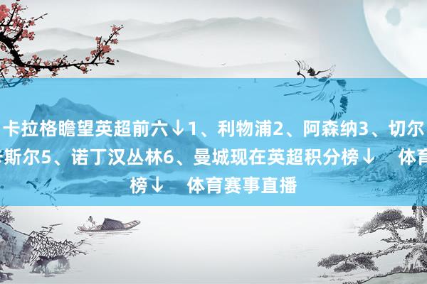 卡拉格瞻望英超前六↓1、利物浦2、阿森纳3、切尔西4、纽卡斯尔5、诺丁汉丛林6、曼城现在英超积分榜↓    体育赛事直播