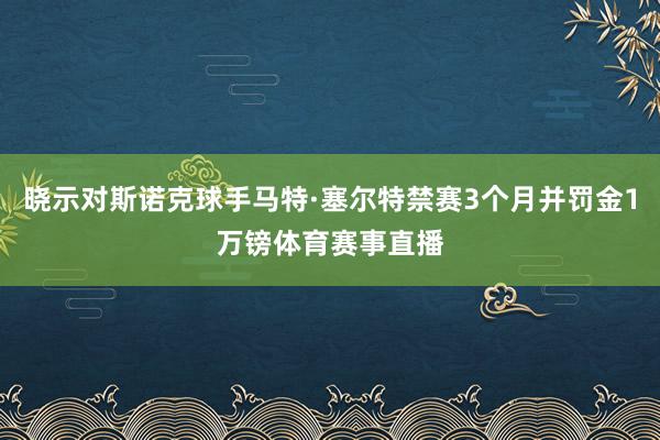 晓示对斯诺克球手马特·塞尔特禁赛3个月并罚金1万镑体育赛事直播